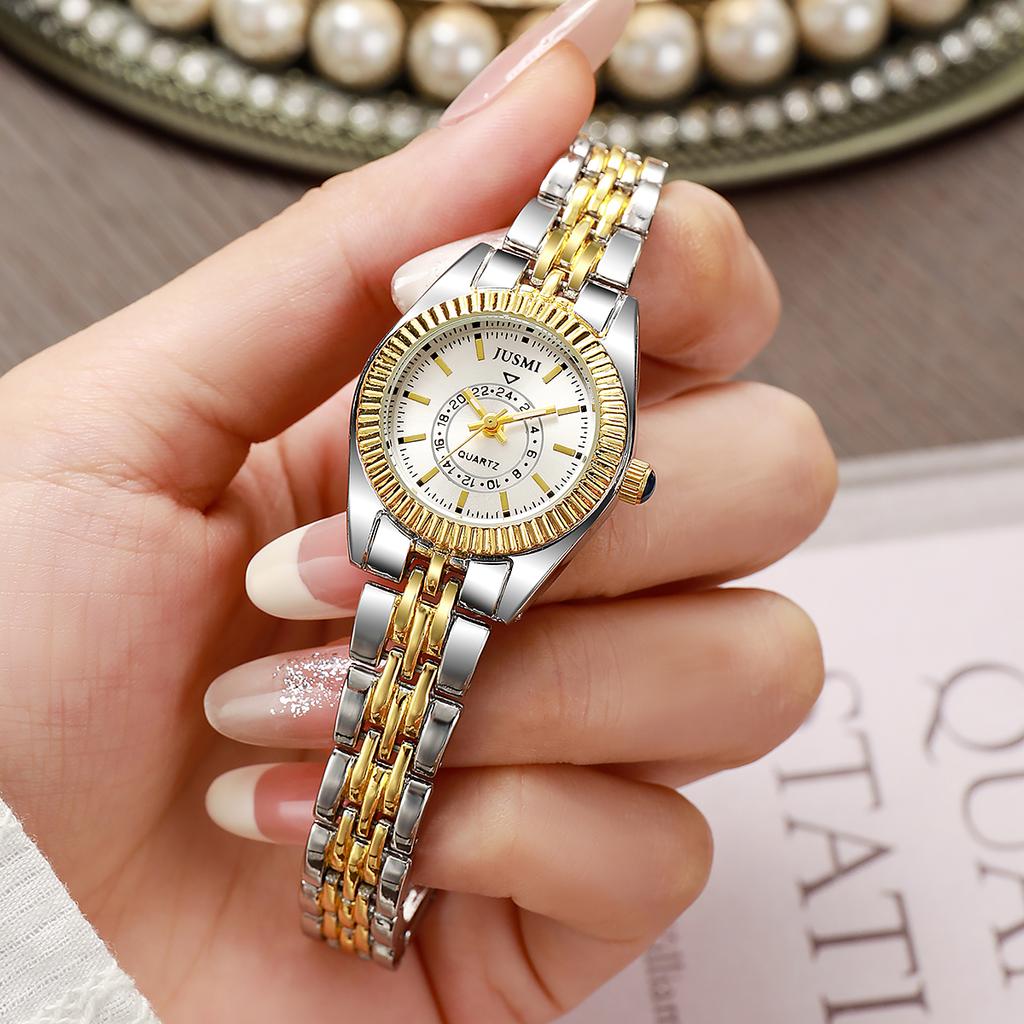 Light luxury fashion ladies quartz watch line scale alloy steel belt, suitable for daily wear, anniversary, Christmas gift