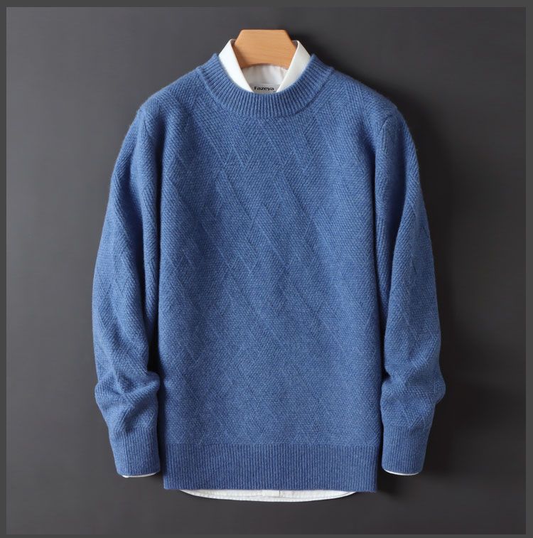 Men's Cashmere Sweater Loose and Thick Jacquard Crewneck Sweater Autumn and Winter Solid Color Men's Knit Bottom Sweater