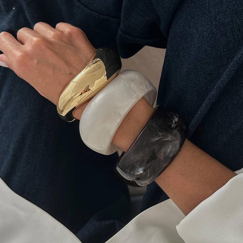 Ingemark Vintage Irregular Resin Acrylic Wide Bracelet Women New Fashion Geometric Stackable Chunky Bangle Bracelet Jewelry New