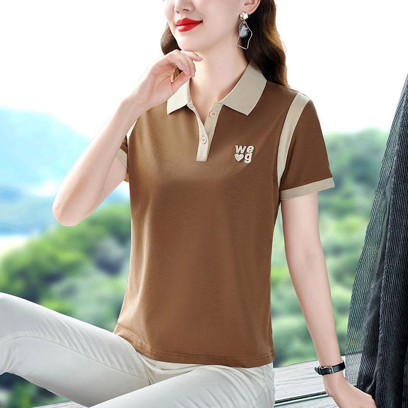 

T-shirt Women s Short-sleeved Mother Summer Lapel Half-sleeved Fashionable Top Middle-aged Women s Polo Shirt Large Size Body M