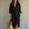 Damen Leinen Hemdkleid Lockerer Schnitt Mittellang Lässiges Sommerkleid