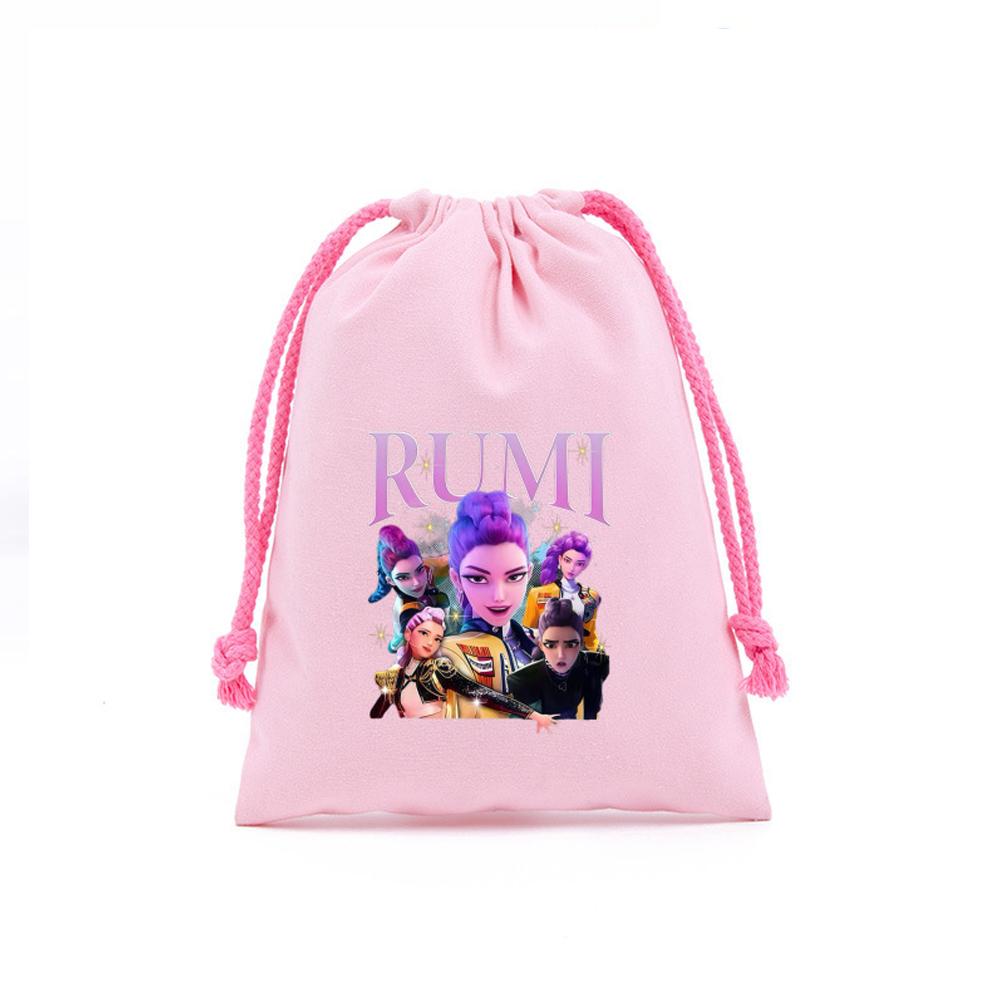 KPop Demon Hunters Storage Drawstring Bag Music Cartoon Party Cookies Candy Package Kids Gift Bags Print Cotton Key Pouch