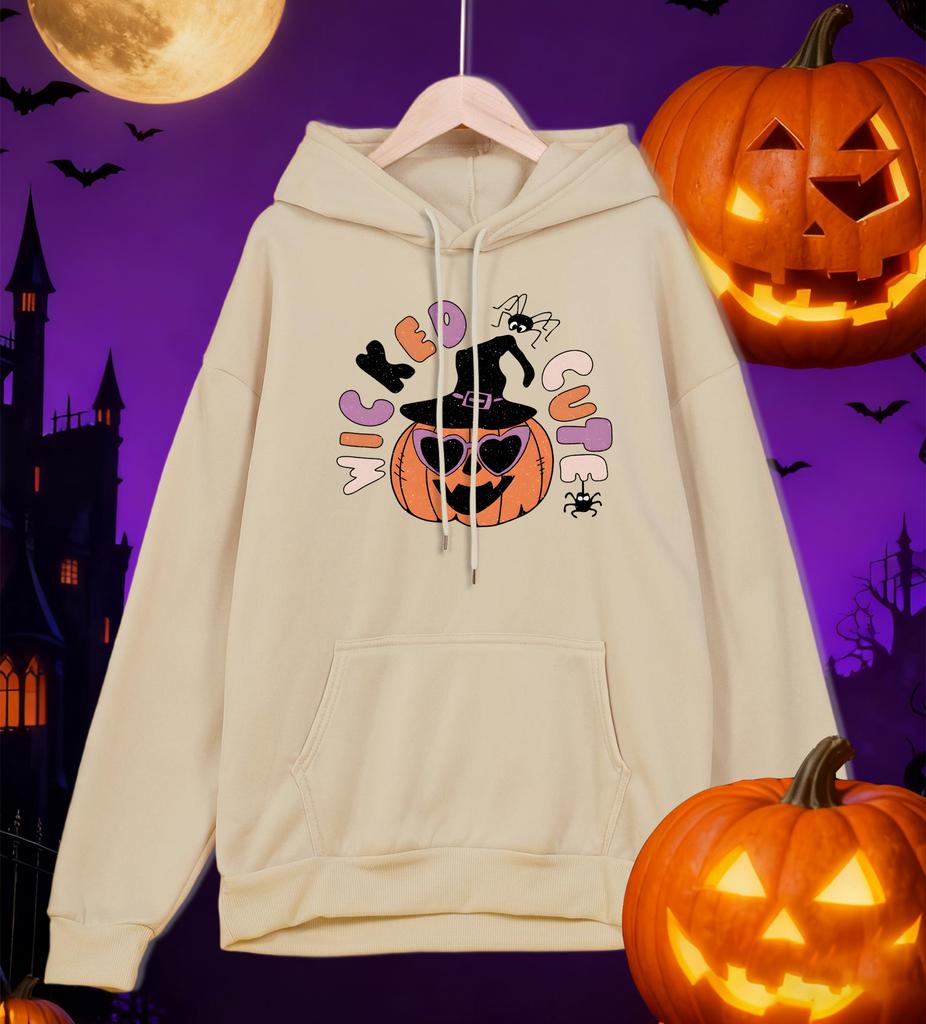 Halloween Wicked Cute Pumpkin Head Print Men Hoodie Hip Hop Loose Streetwear All-Match Fleece Hoody Autumn Multicolor Sportswear