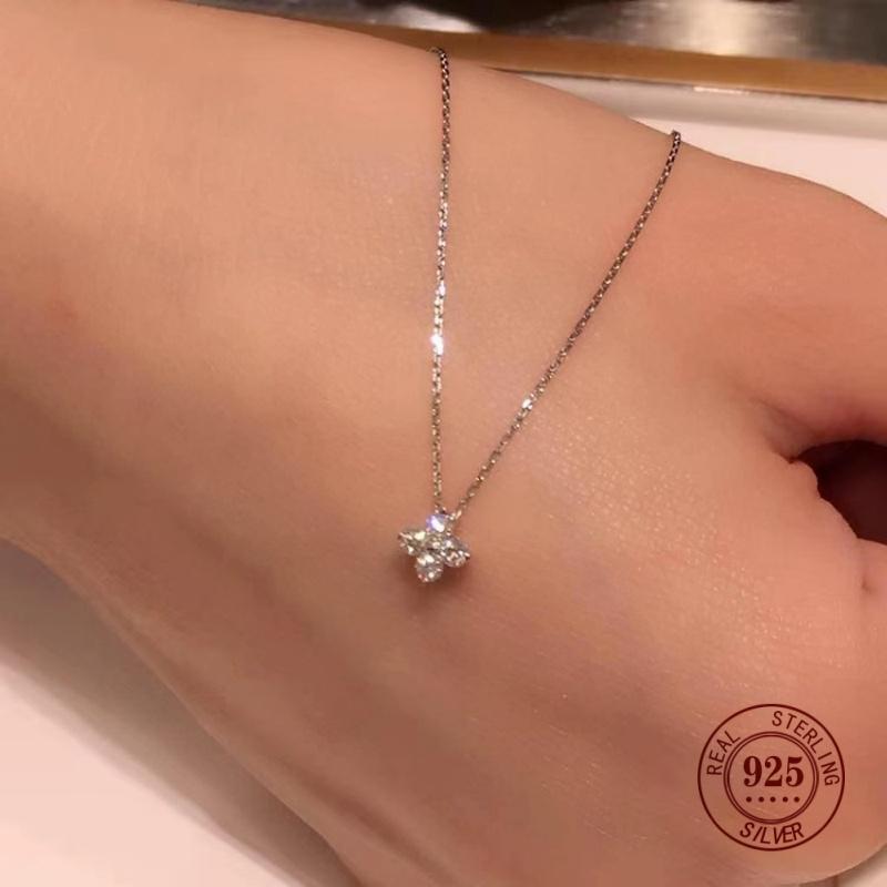 Somilia 925 Silver Super Flash Four 5A Zircon Necklace for Women Simple INS Gold Silver Color Clavicle Chain Jewelry