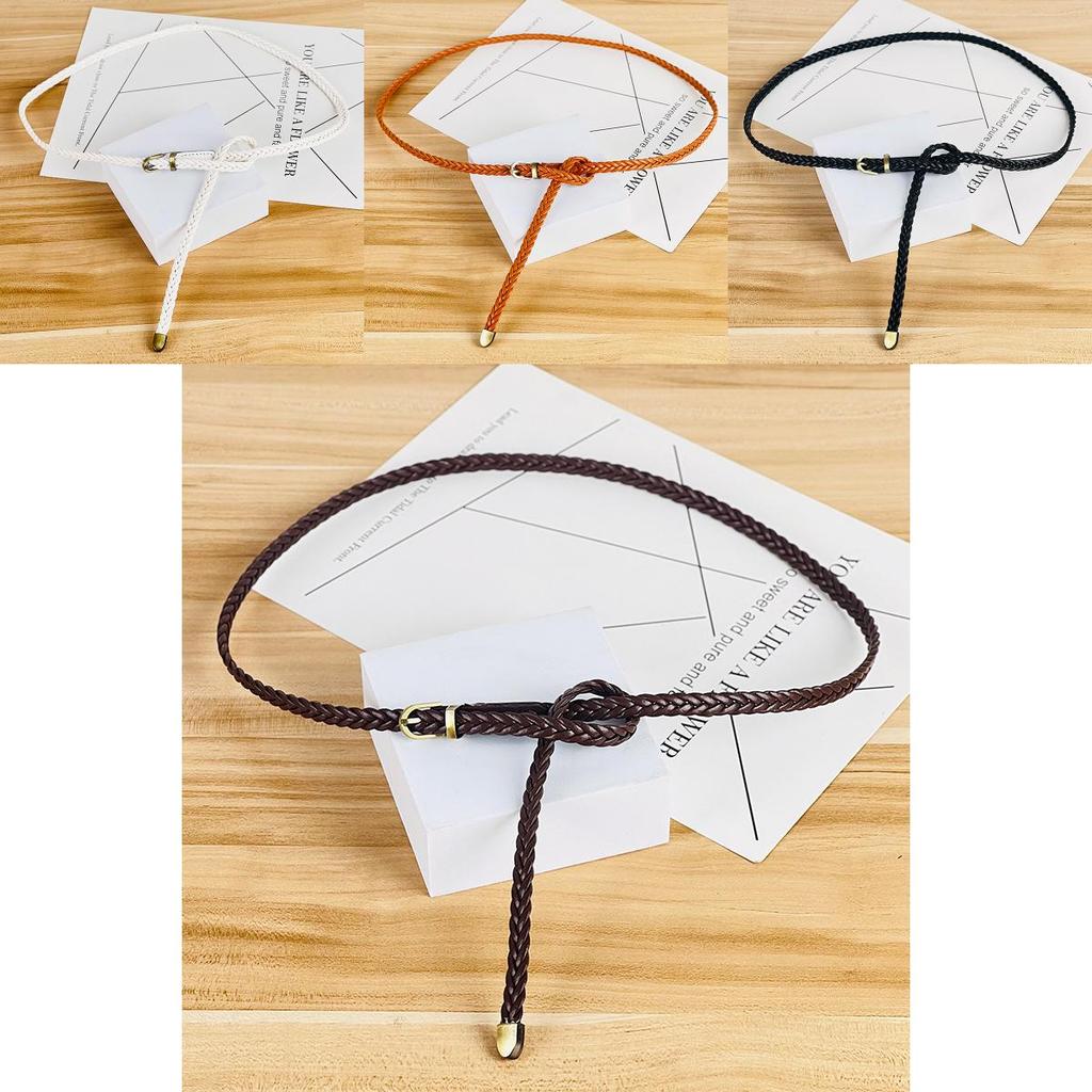 Womens Simple Woven Leather Waist Belt With Pin Closure For Casual And Office Style