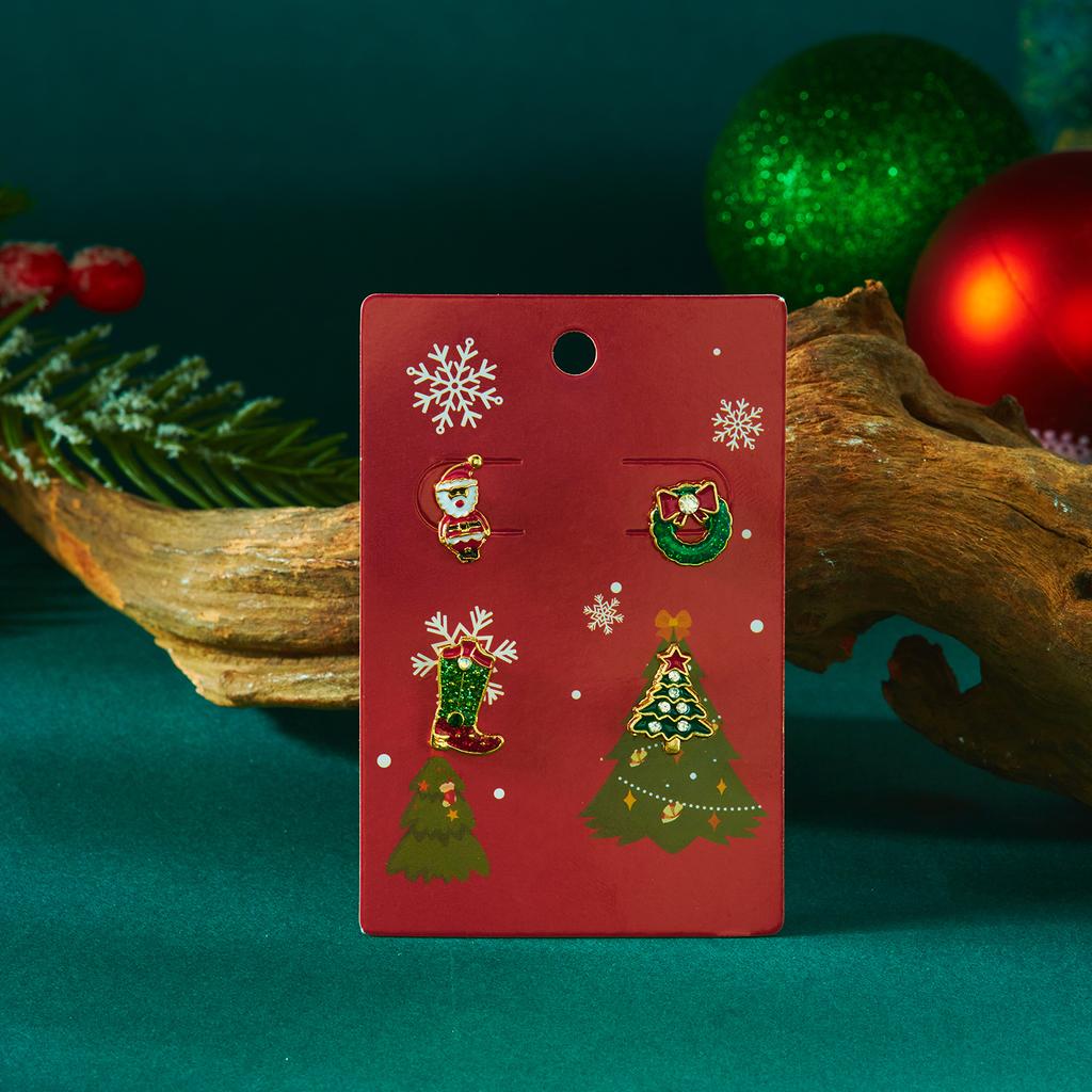 4 Pcs/set Cute Christmas Stud Earrings For Women Santa Claus Elk Xmas Tree Gingerbread Man Enamel Earring Party Jewelry Gifts