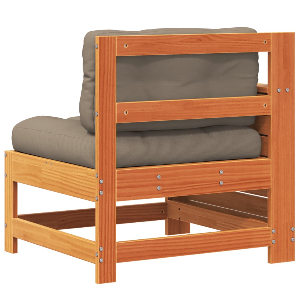 Garden Sofa with Armrests and Cushions Wax Brown Solid Pine Wood