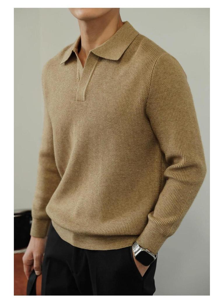 Men's Heavyweight Wool Seagull Collar Sweater - Thick Warm Business Pullover for Autumn/Winter.