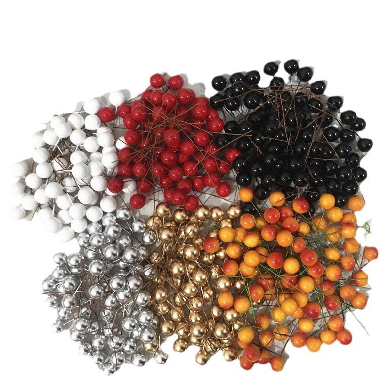 Set of 10 Gold & Silver Foam Red Berries - 100 Cherry Pearlescent Fruit Heads for Christmas Decoration.