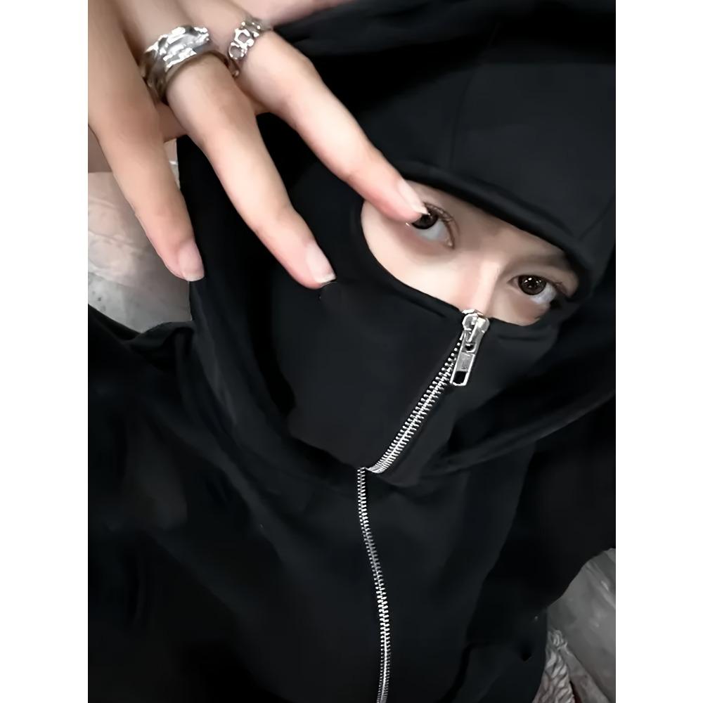 Women's Minimalist Casual Butterfly Print Gothic Hooded Sweatshirt with Double Hats for Outerwear