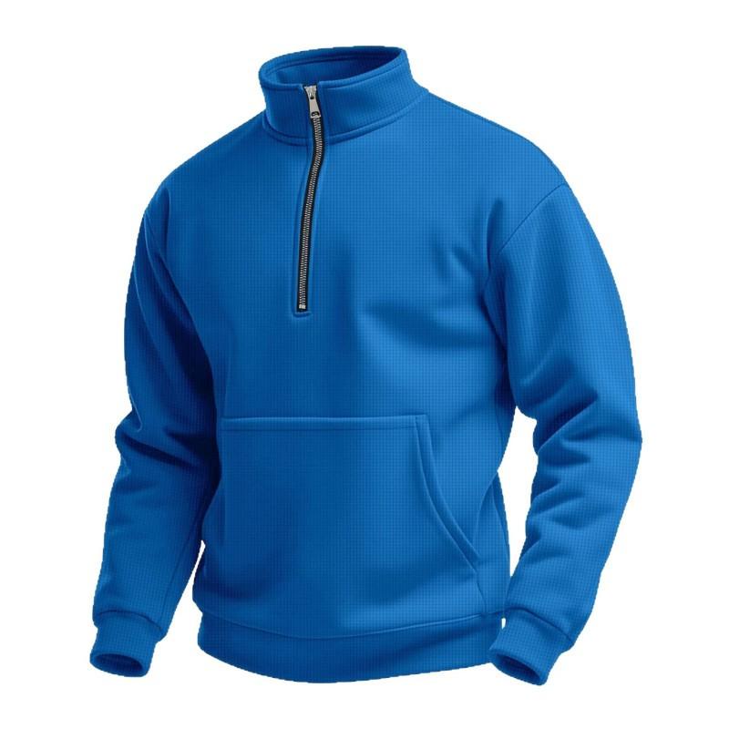 Mens Waffle Knit High Neck Half-Zip Pullover Hoodie Loose Fit Casual Outdoor Long Sleeve Sweatshirt