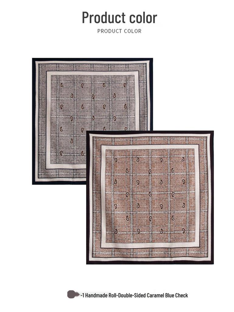 Paisley Cashew Silk Wool Scarf for Women - Handmade, Rolled Edges, High-End Autumn/Winter Square Neck Tie, 70