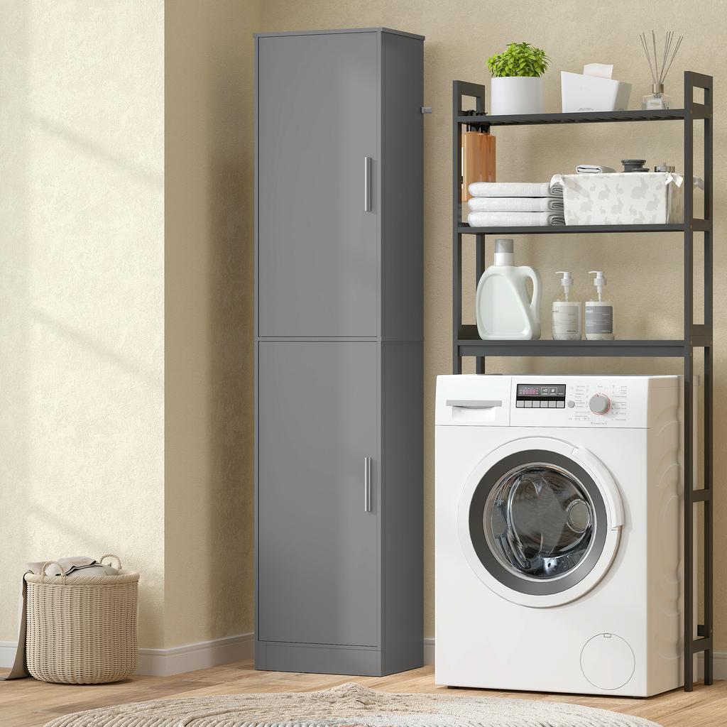 Bathroom Column Cabinet with 2 Doors and 4 Adjustable Shelves, 40 X 35 X 180 Cm, Grey