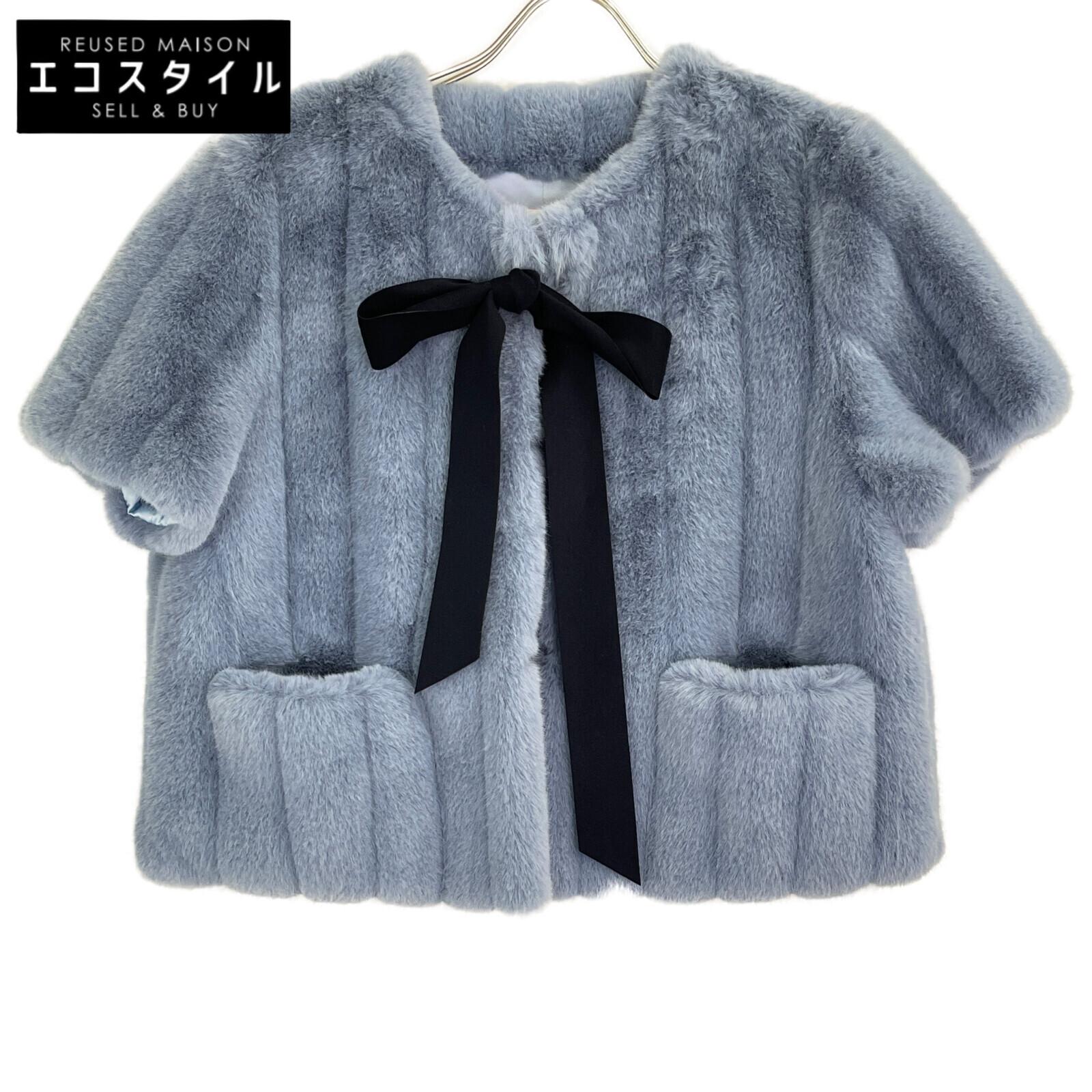 

LEMONPLET Blue faux fur ribbon neck half sleeve jacket Jacket M blueUsed