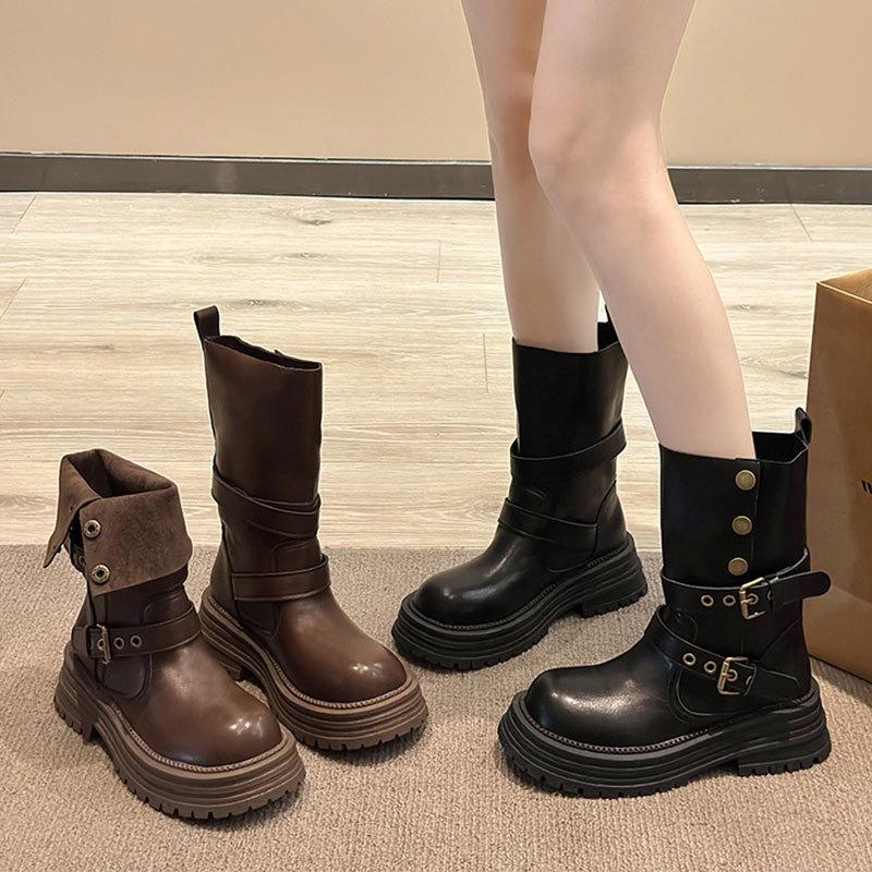 Women S British Style Martin Boots Thick Sole Short Boots Black Brown Autumn