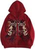 WDIRARA Men's Daily Casual Gothic Skull Drawstring Long Sleeve Zipper Hooded Sweater