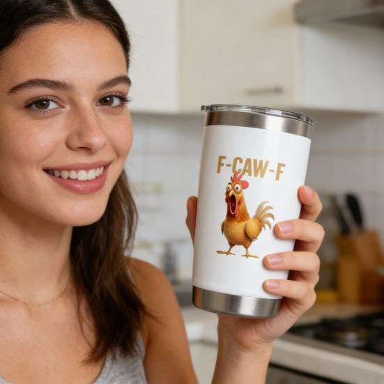 Kaffeebecher aus Edelstahl mit geheimem Zitat, doppelwandig isolierter Thermobecher, auslaufsicherer Reisebecher für heiße und kalte Getränke, F-Caw-F Lustiges Huhn