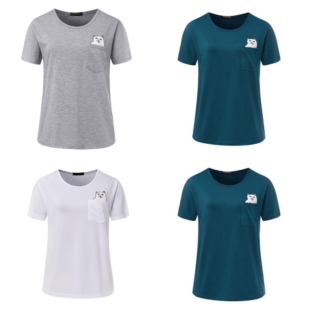 T-shirt Casual in Puro Cotone da Uomo con Stampa Gatto Cartone Animato Estate