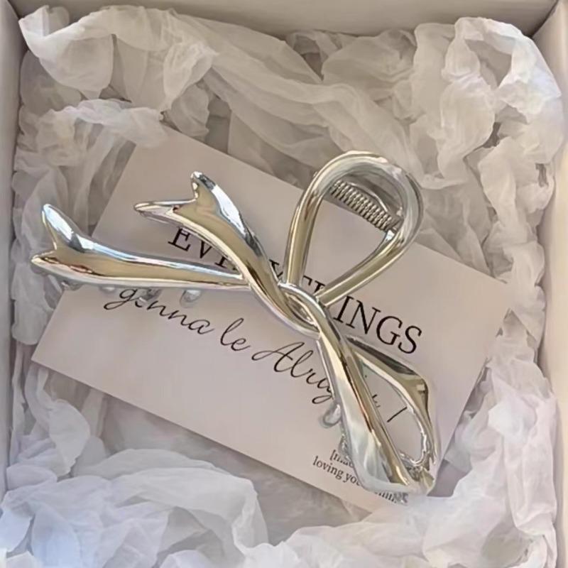 Summer Women Fashionable Metal Bow Shark Clip High-end Feeling Back of The Head Hair Accessory for Girls Niche Elegant Grab Clip