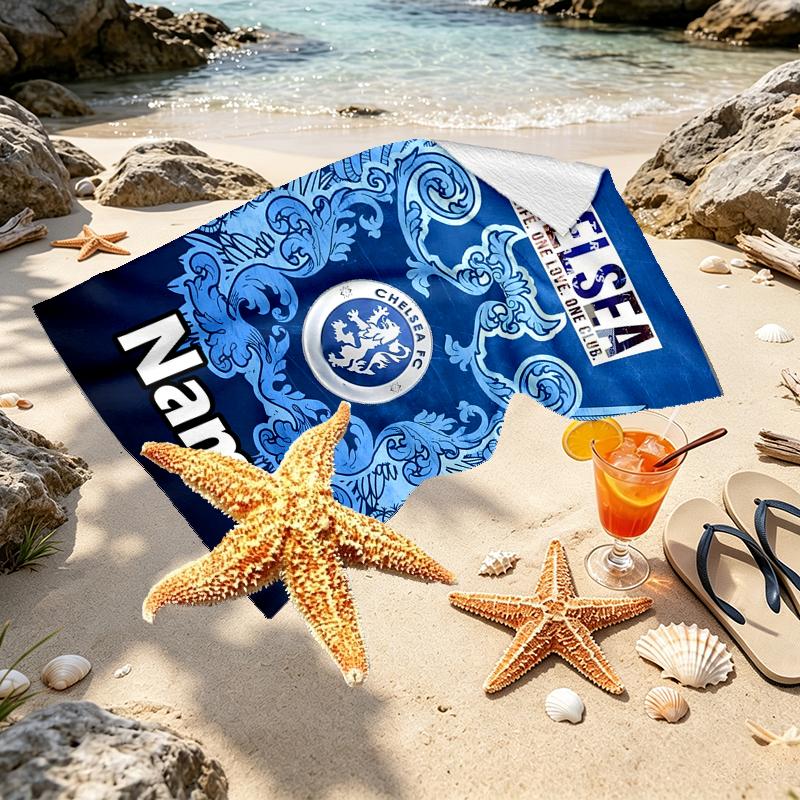 Custom Name Personalized Chelsea F.C Print Beach Towel, for Trip Camping Beach Party Home Decor, Birthday Gift for Family & Friends