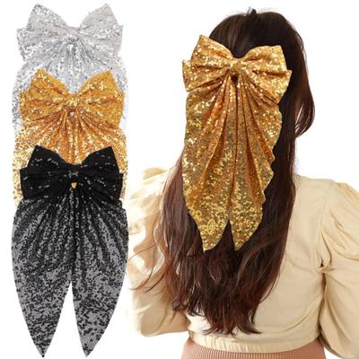 New Colorful Sequin Large Bow Hair Clip for Women's Fashion Ponytail Ribbon Hairpin BB Clip Girl Hair Accessories