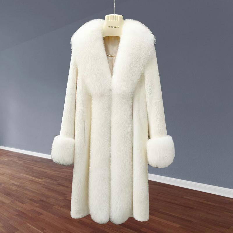 Autumn and winter coat imitation fur coat long imitation fox fur collar women thickened imitation mink coat