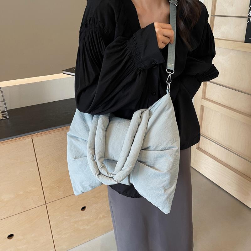 Nylon Puffer Shoulder Bag Women Bowknot Tote Bag Adjustable Strap Female Handbags Purse Causal Crossbody Messenger Bag