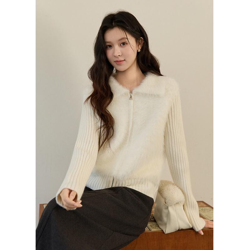 Women s Stylish Faux Two-Piece Mink Velvet Knit Cardigan One Size