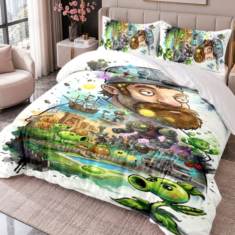Plants vs. Zombies 3Pcs Bedding Set Duvet Cover With Two Pillowcases For Bedroom Home Decoration