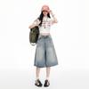 Trendy Summer Light Blue Designer Washed Loose Straight Wide Leg Cropped Capri Denim Shorts For Women Versatile Slimming AllMatch Casual Capri Pants