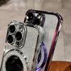 Plating Airbag Glitter Bracket Magsafe Case for iPhone 15 16 Pro Max 15 Plus Luxury Mirror Cover for iPhone 11 12 13 14 Pro Max