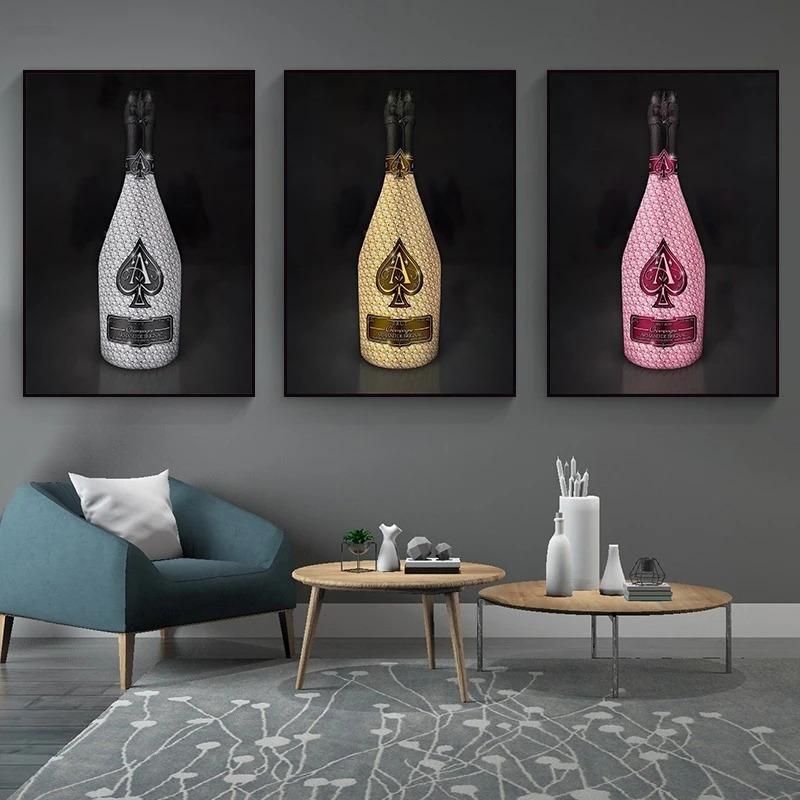 Modern Bar Restaurant Wall Art Mural Colorful Champagne Posters and Prints Champagne Luxury Splash Canvas Painting Home Decor