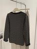 Korean Style Plus Size Striped Round Neck Long Sleeve T-shirt for Women - Autumn Winter Casual Loose Pullover