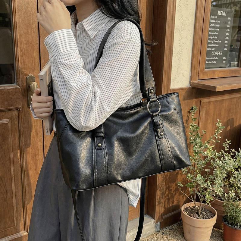 Fashion Womens Soft Leather Tote Bag Large Capacity Commuter Shoulder Bag with Adjustable Strap for Work School Shopping Work Travel Daily Use