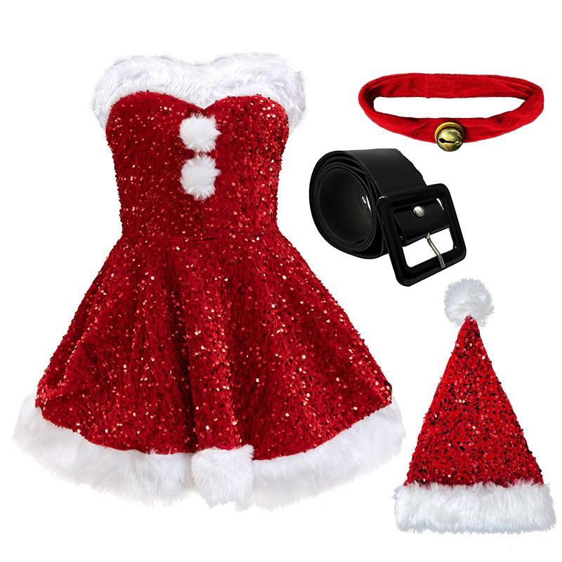 Pink Sequin Christmas Dress With Faux Fur Trim Holiday Party Outfit Women S M L XL