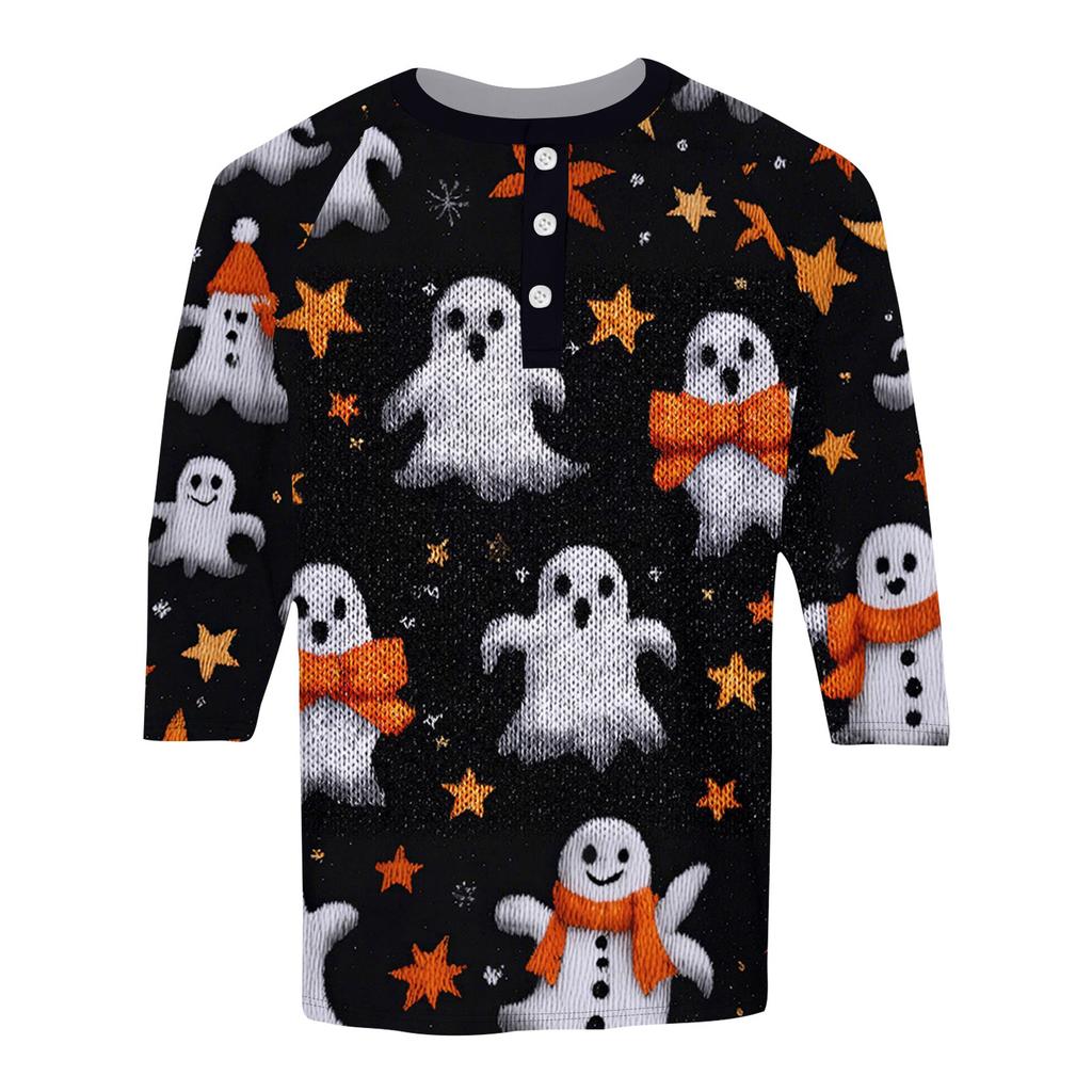 Men's Halloween Printed  Collar Three-Quarter Sleeve
