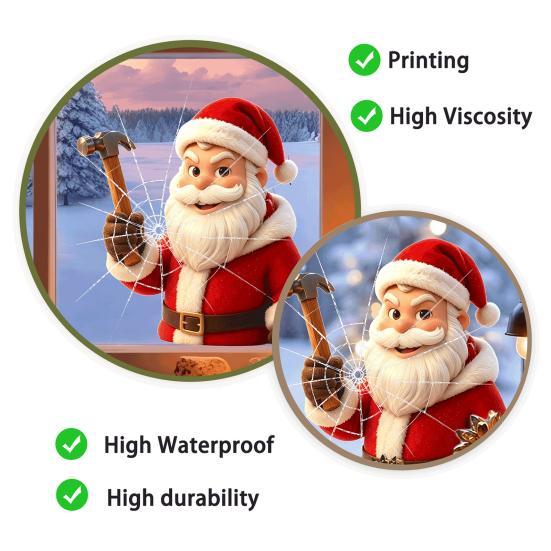 Holiday Theme Wall Stickers Christmas Santa Claus Static Glass Sticker, Removable Window Reusable PVC Festive Decorations Clings for Living