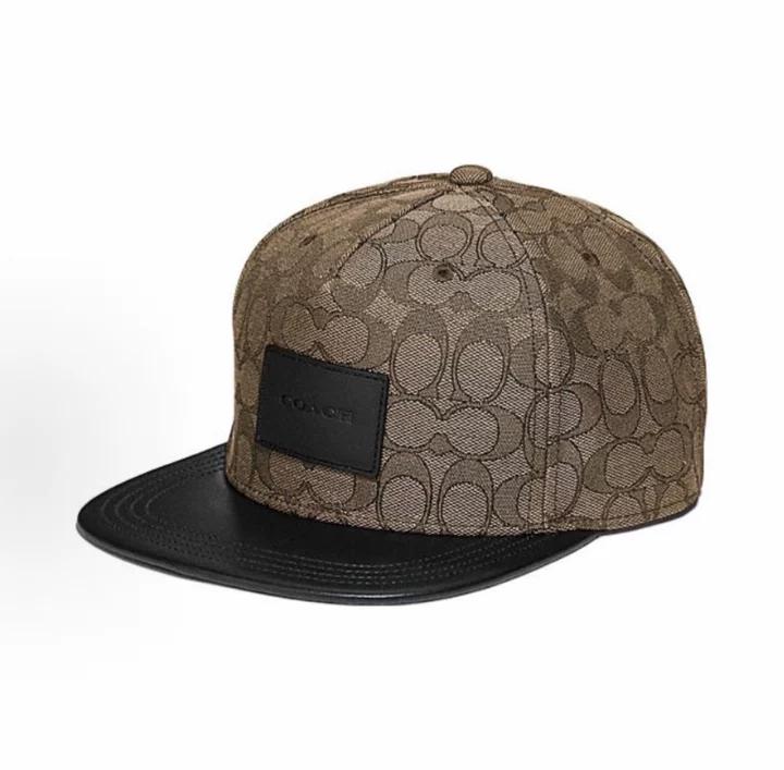 Coach Signature Flat Brim Baseball Hat, Allover Classic C Monogram Print Hard Crown Luxury UV Protection Street Skate Cap