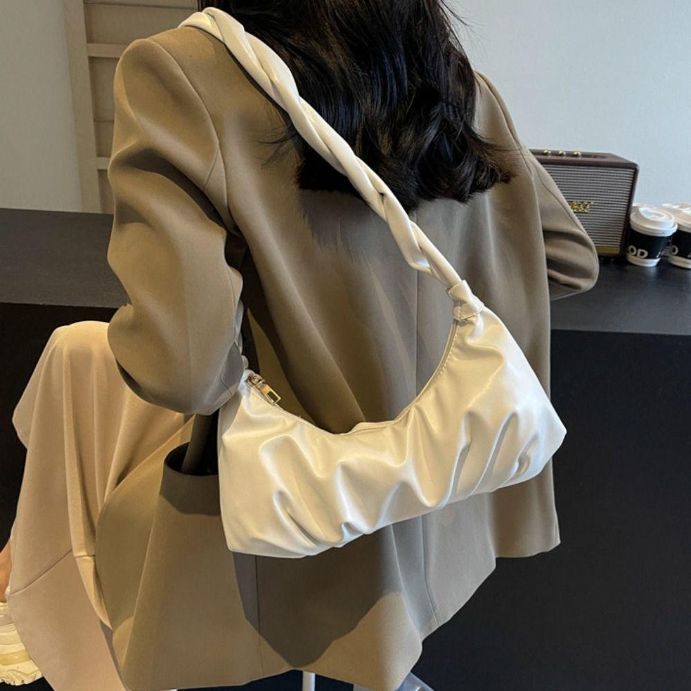 Casual Sweet Cloud Shoulder Bag Korean Style Elegant Underarm Bag Pure Color Wrinkle Handbag Travel