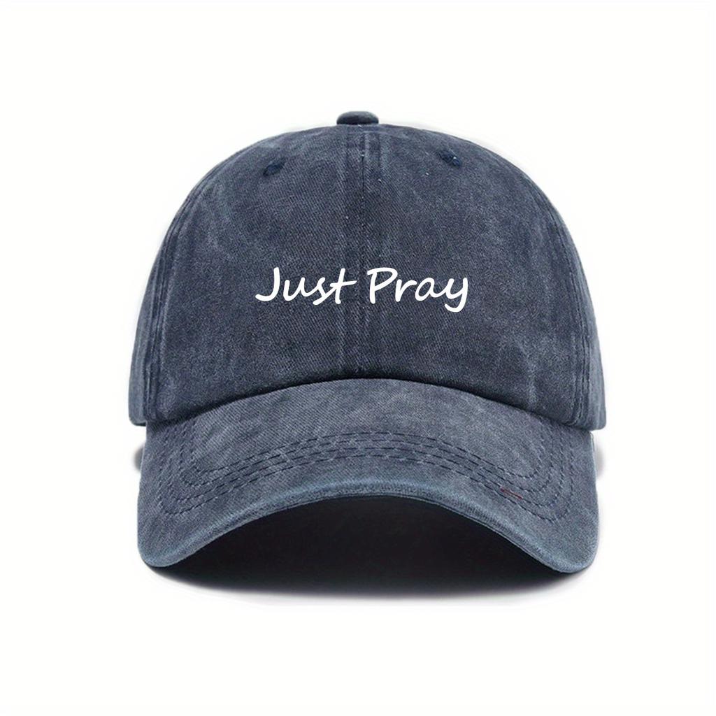 Urban Style Retro Washed 'Just Pray' Print Fashion Baseball Cap Unisex Adjustable Sun Protection Peaked Cap