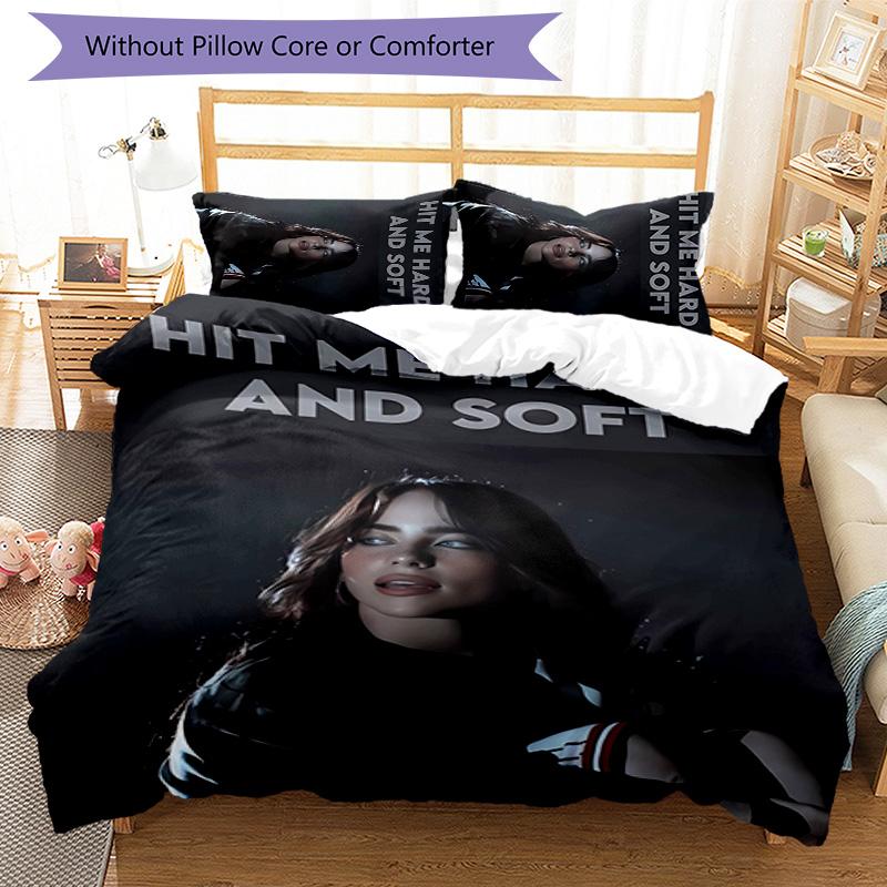 3pcs singer Billie Eilish1 pattern bedding set duvet cover set includes duvet cover &pillowcases, perfect all season bedroom decoration & gift