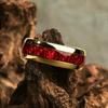 Fashion 8mm Men Stainless Steel Rings Gold Color Brushed Red Pomegranate Inlay Rings for Men Wedding Jewelry Christmas Gift