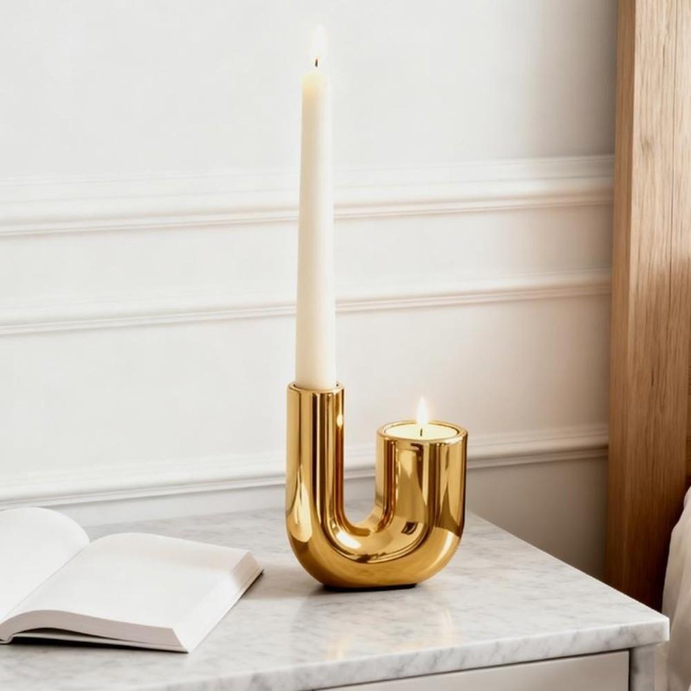 U-shaped Ceramic Candle Holder Romantic Electroplating Silver Candlestick Holder Light Luxury Candle Stand Living Room