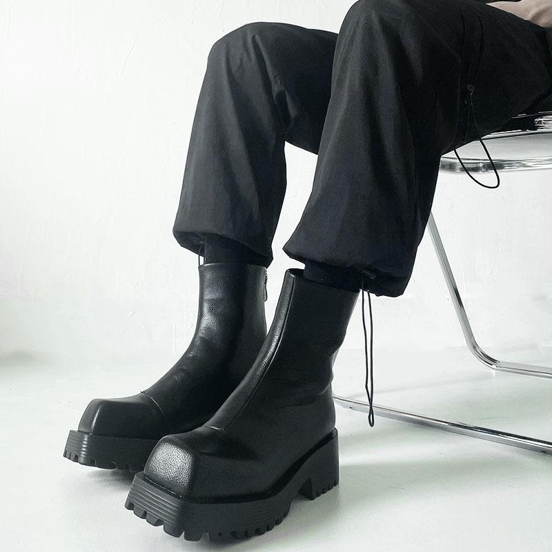 Ins British Paris Square Head Martin Boots Platform European and American Couples High Top Leather Chelsea Cigarette Boots