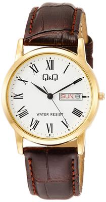 Citizen Analog Date Day Leather White Q&Q Men's Watch, Waterproof, Display, Display, Strap, A206-107,