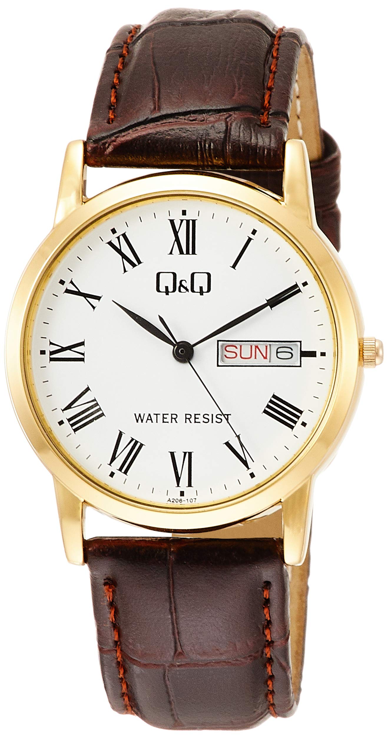 

Citizen Analog Date Day Leather White Q&Q Men s Watch, Waterproof, Display, Display, Strap, A206-107,