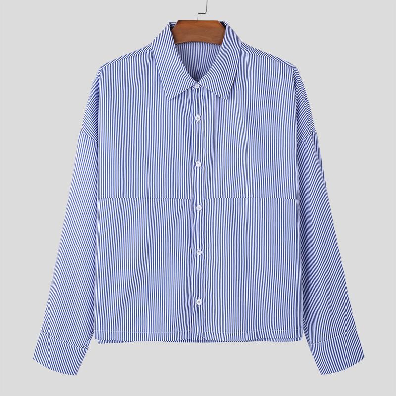 

INCERUN Мужские рубашки с длинным рукавом в полоску весна-осень повседневные топы на пуговицах S