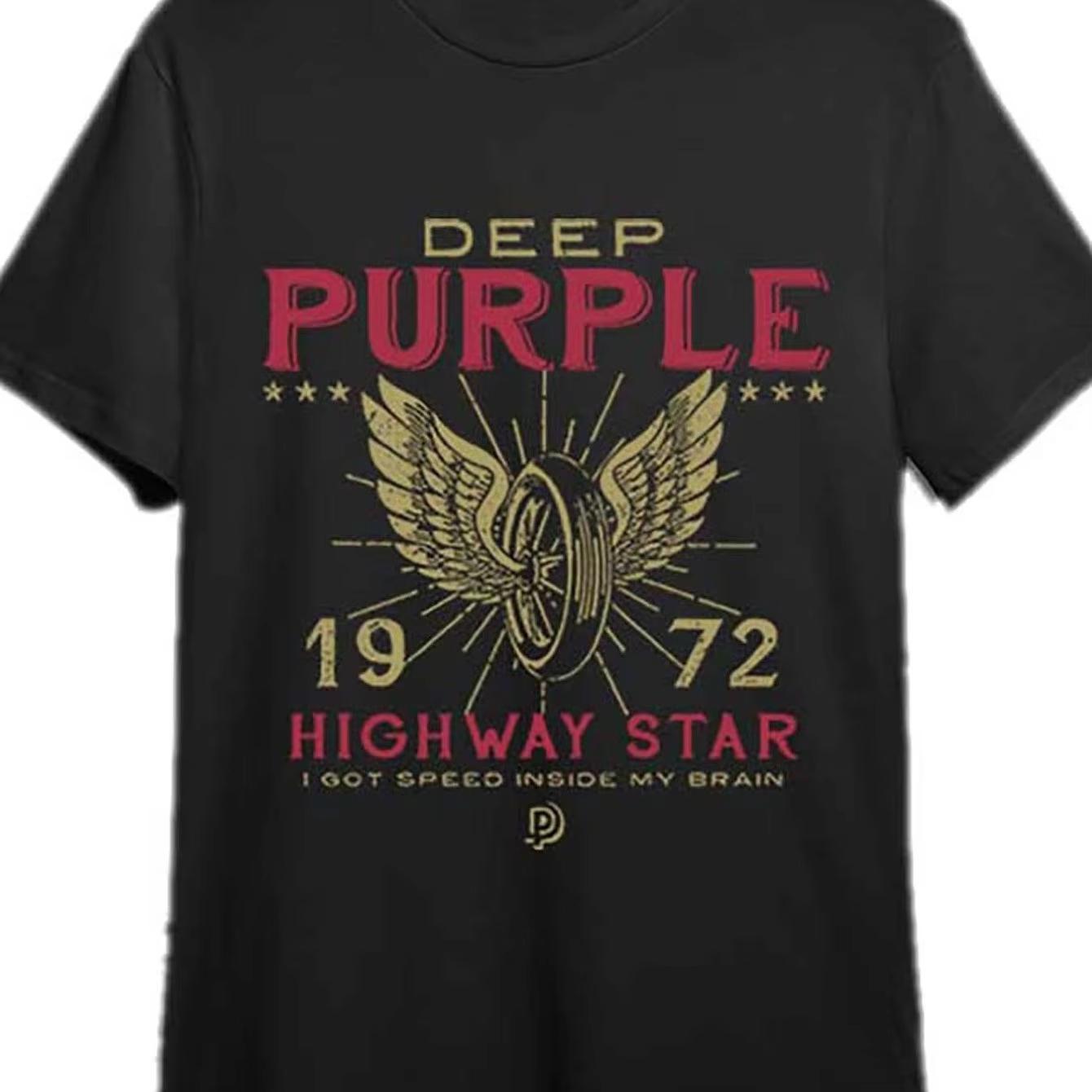 

Deep Purple 1972 Highway Star Tour Retro Pattern Men s T-Shirt - Retro Band Gold with Red Wings Logo 3XL