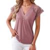 Women S Loose V Neck Short Sleeve Lace Trim Casual Top