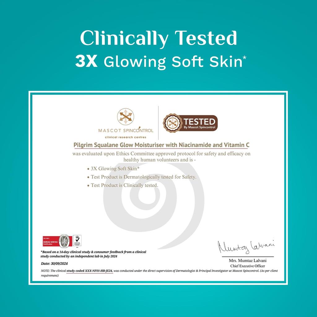 Squalan Niacinamid & Vitamin C Glow Feuchtigkeitscreme für das Gesicht | Feuchtigkeitscreme zur Hydratisierung trockener Haut | 50 g, Creme